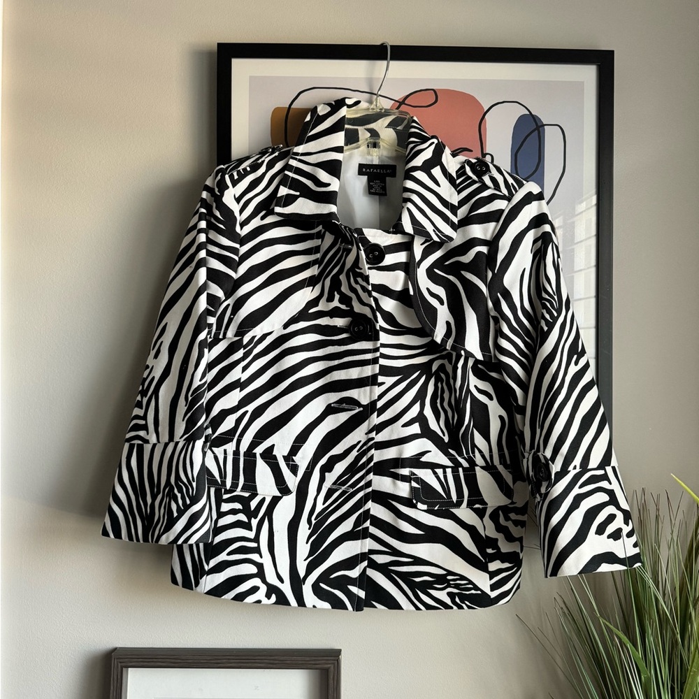 Rafaella Black and White Zebra Print Button Jacket